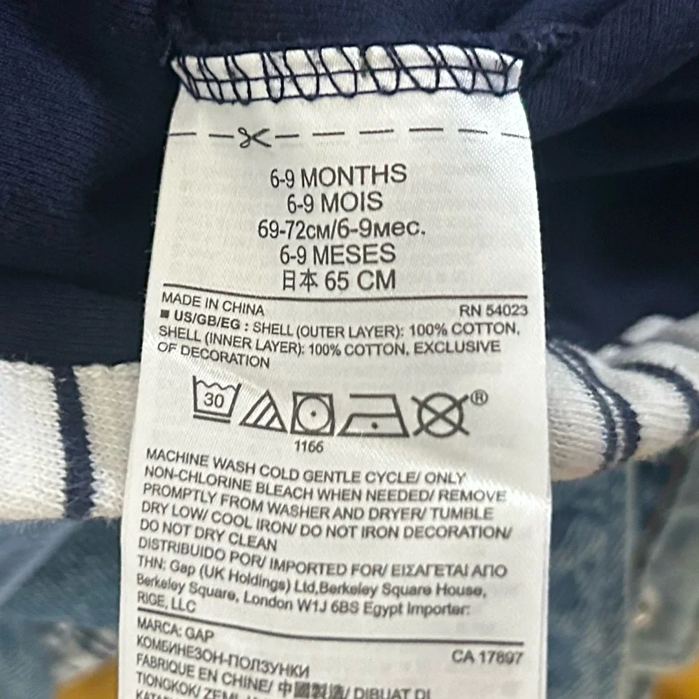 Baby GAP 6-9 Months Baby Striped Navy White 3 in 1 Layer Piece Oufit 100% Cotton
